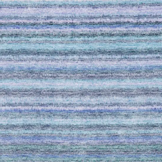 Sky Blue And Gray Striped Washable Area Rug With UV Protection Photo 3