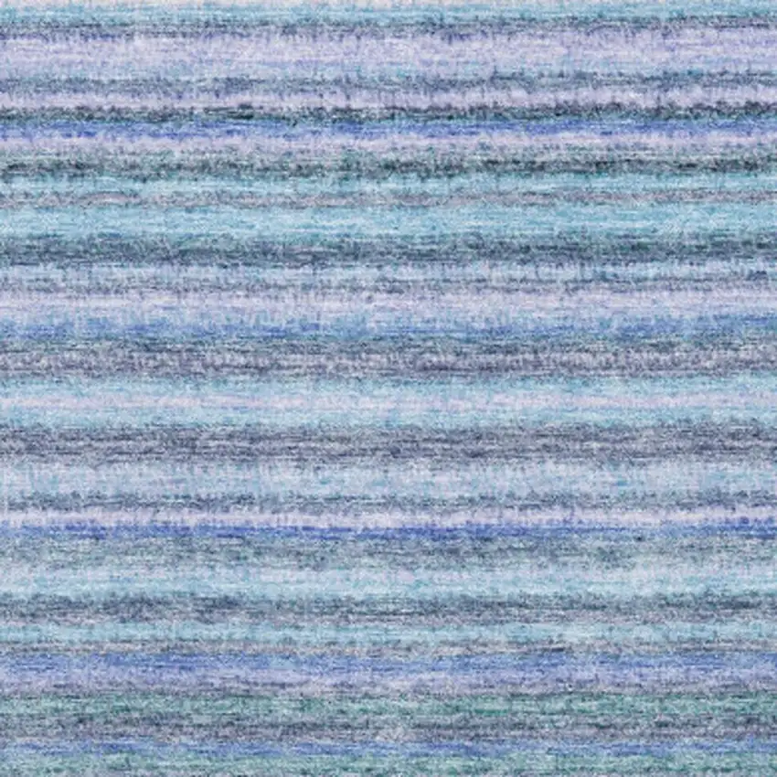 Sky Blue And Gray Striped Washable Area Rug With UV Protection Photo 3