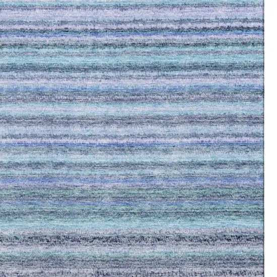 Sky Blue And Gray Striped Washable Area Rug With UV Protection Photo 4