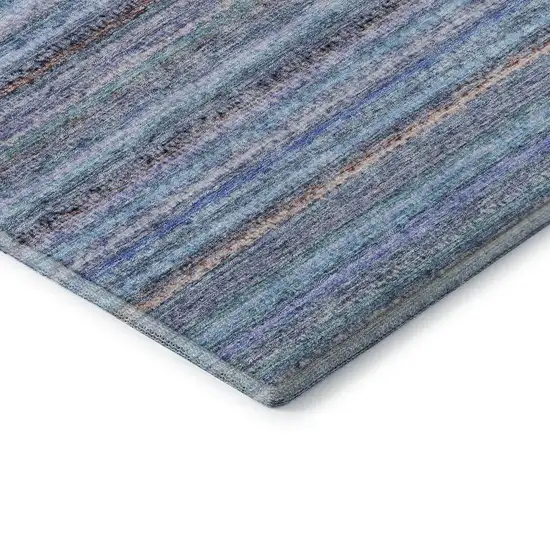 Sky Blue And Gray Striped Washable Area Rug With UV Protection Photo 9