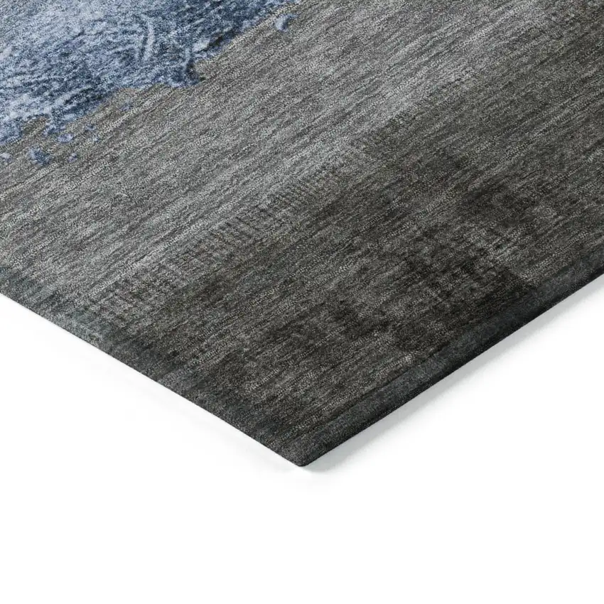 Sky Blue And Gray Striped Washable Indoor Outdoor Area Rug Photo 8