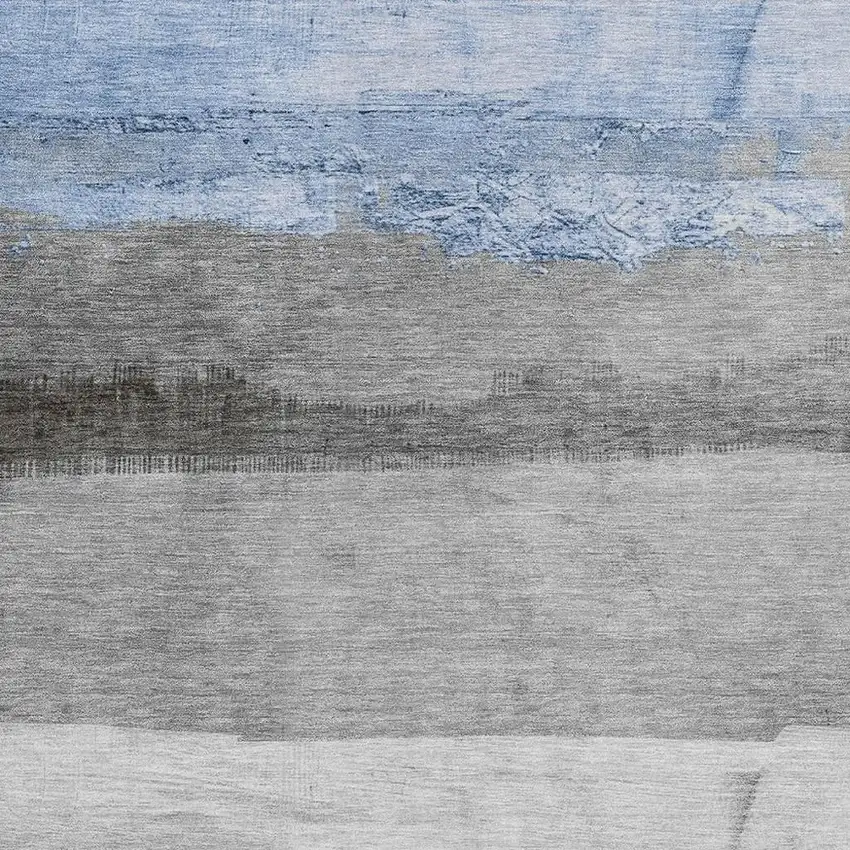 Sky Blue And Gray Striped Washable Indoor Outdoor Area Rug Photo 3