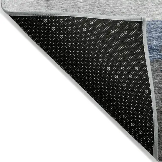 Sky Blue And Gray Striped Washable Indoor Outdoor Area Rug Photo 9