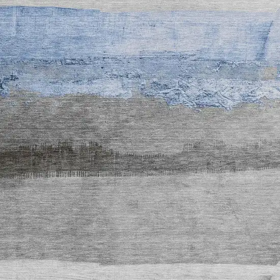 Sky Blue And Gray Striped Washable Indoor Outdoor Area Rug Photo 3