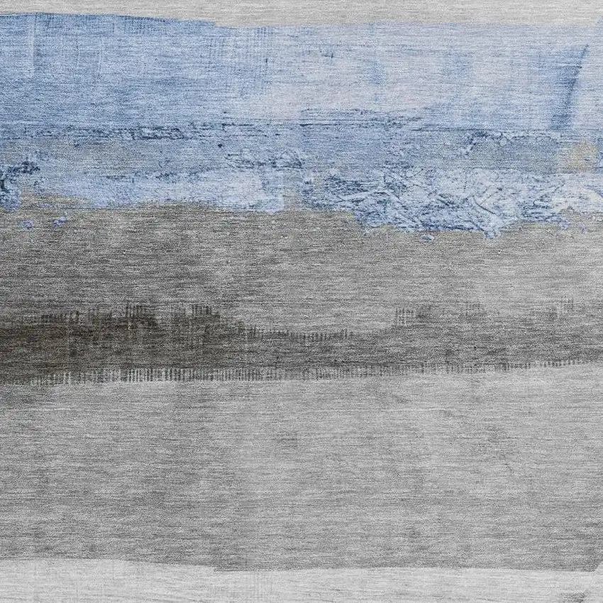 Sky Blue And Gray Striped Washable Indoor Outdoor Area Rug Photo 3