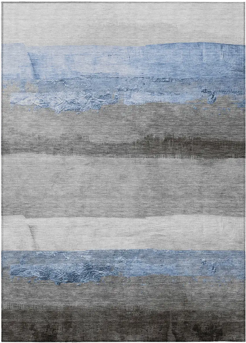 Sky Blue And Gray Striped Washable Indoor Outdoor Area Rug Photo 8