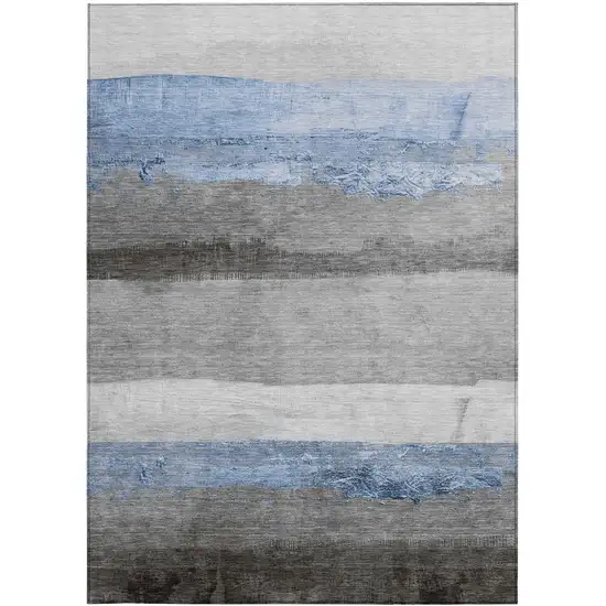 Sky Blue And Gray Striped Washable Indoor Outdoor Area Rug Photo 9
