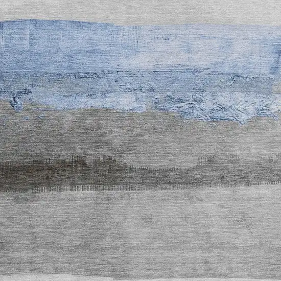 Sky Blue And Gray Striped Washable Indoor Outdoor Area Rug Photo 3