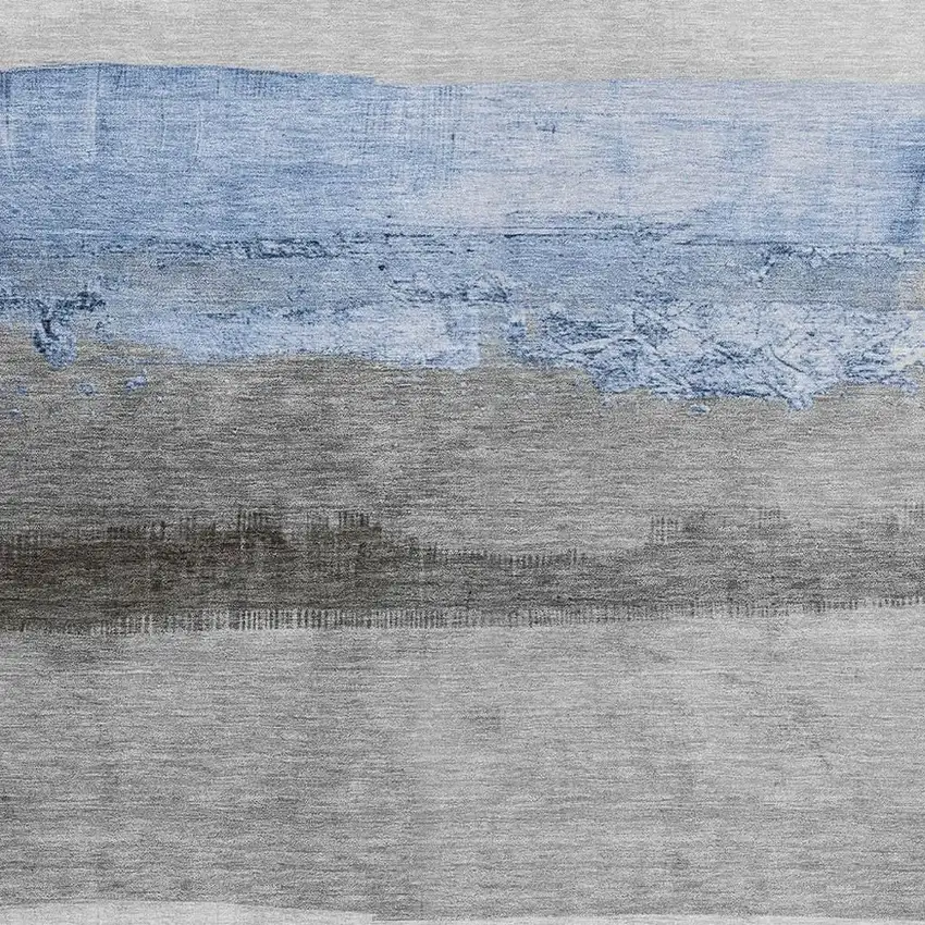 Sky Blue And Gray Striped Washable Indoor Outdoor Area Rug Photo 3