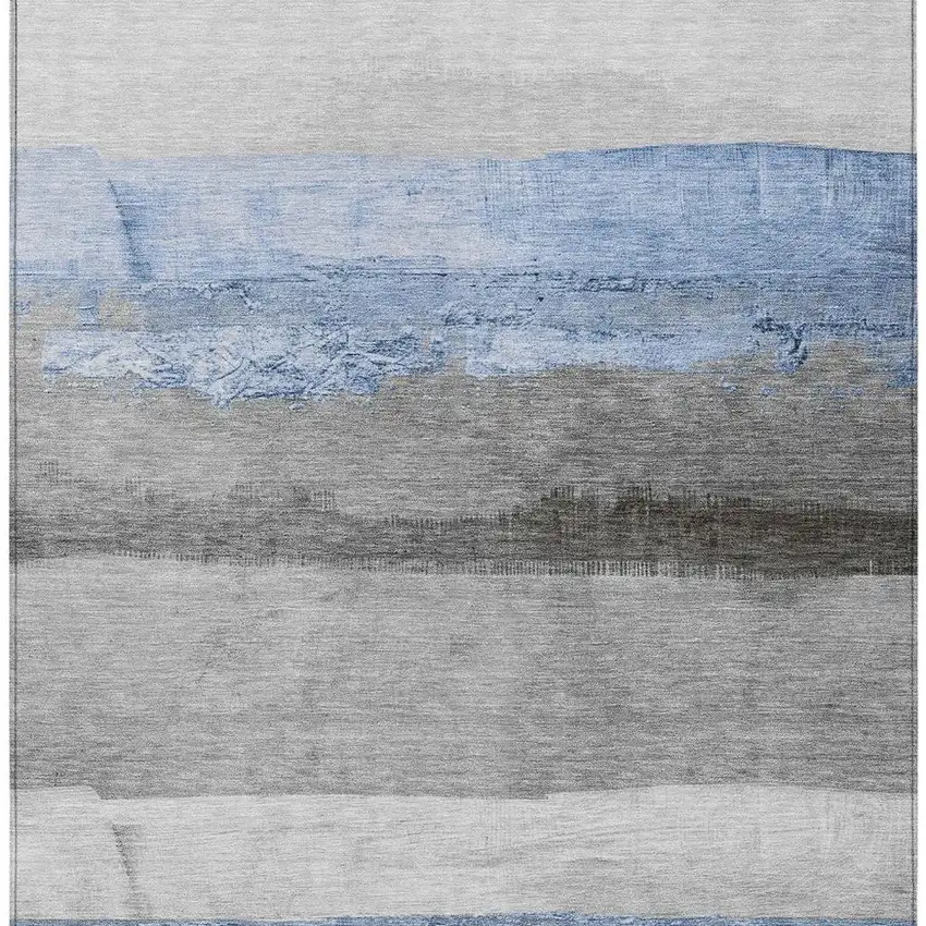 Sky Blue And Gray Striped Washable Indoor Outdoor Area Rug Photo 4