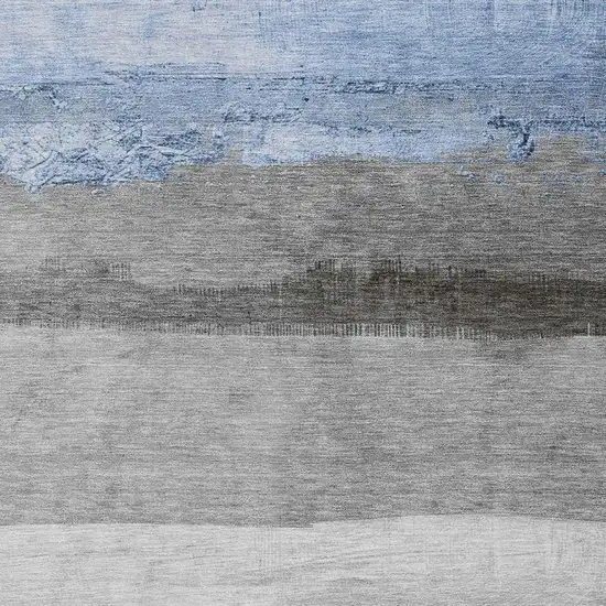 Sky Blue And Gray Striped Washable Indoor Outdoor Area Rug Photo 3