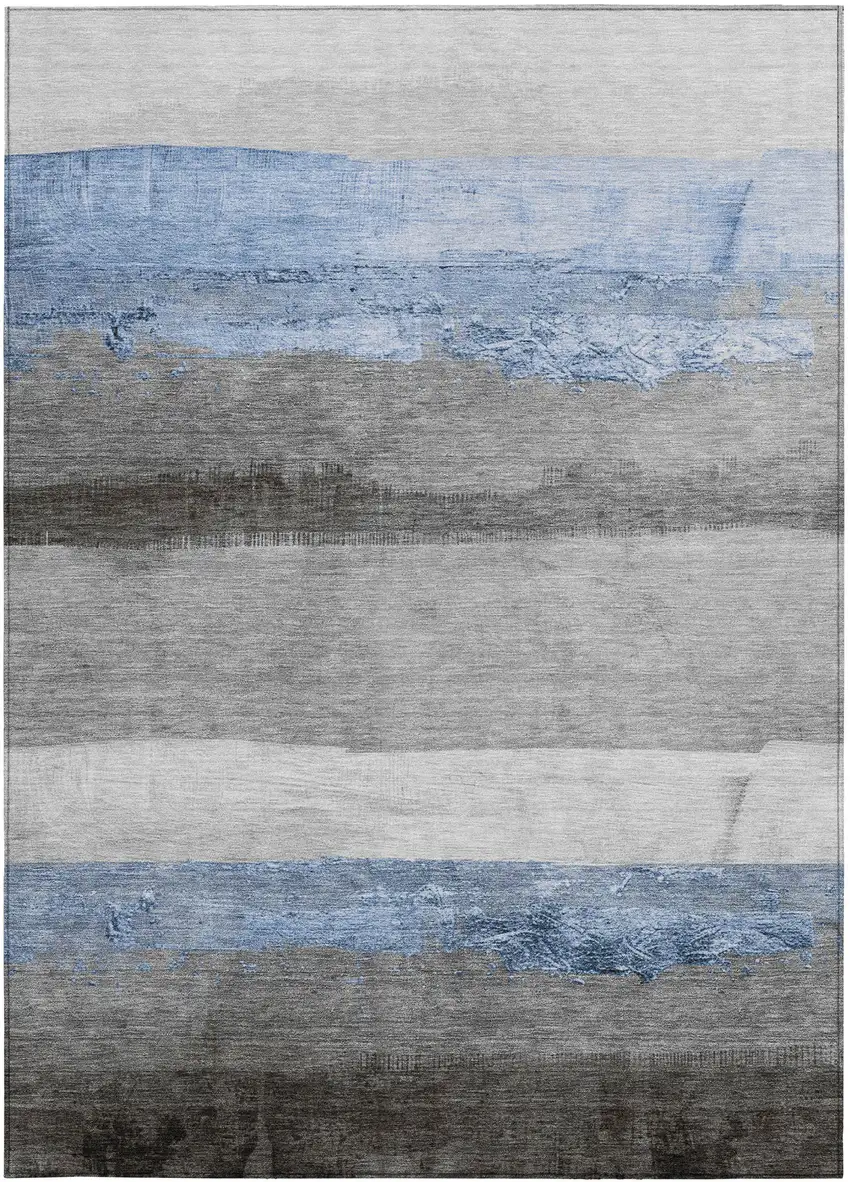 Sky Blue And Gray Striped Washable Indoor Outdoor Area Rug Photo 9