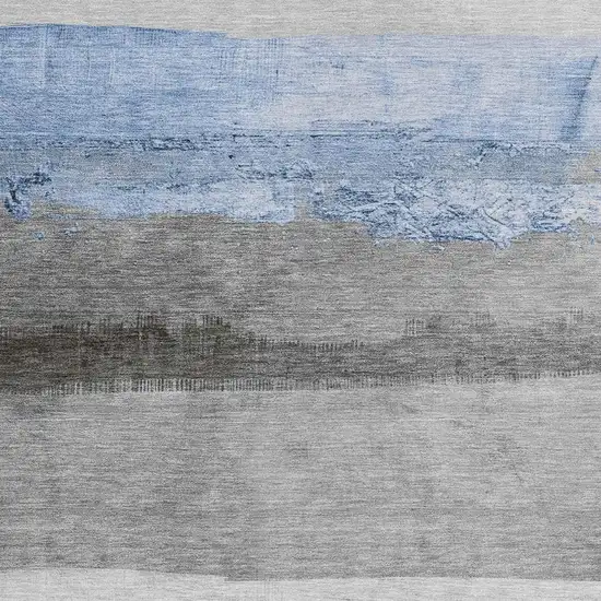 Sky Blue And Gray Striped Washable Indoor Outdoor Area Rug Photo 3