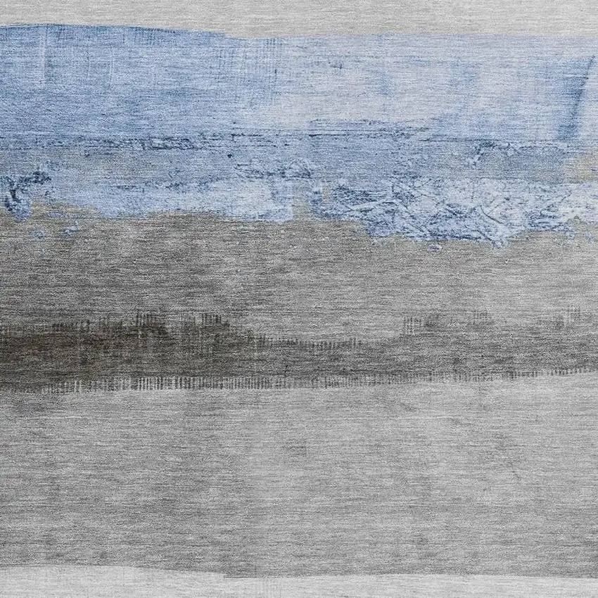 Sky Blue And Gray Striped Washable Indoor Outdoor Area Rug Photo 3