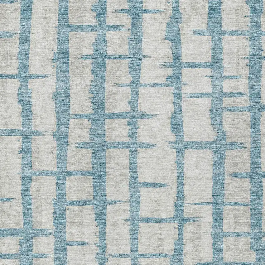 Sky Blue And Gray Striped Washable Indoor Outdoor Area Rug Photo 6