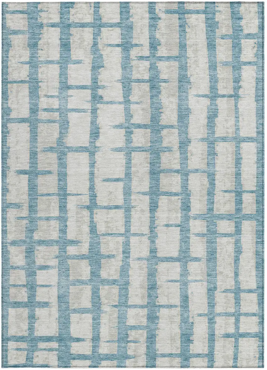 Sky Blue And Gray Striped Washable Indoor Outdoor Area Rug Photo 7