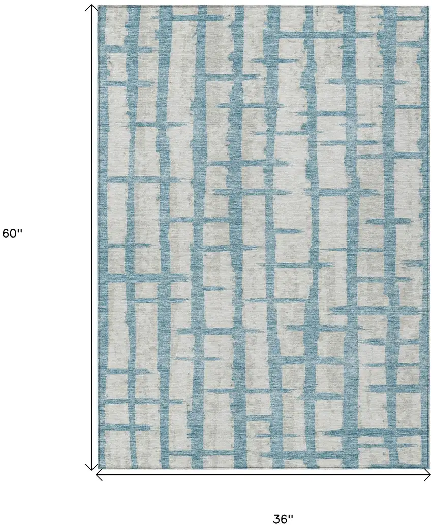 Sky Blue And Gray Striped Washable Indoor Outdoor Area Rug Photo 3