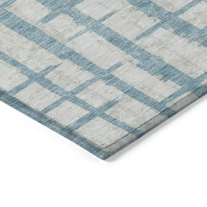 Sky Blue And Gray Striped Washable Indoor Outdoor Area Rug Photo 5