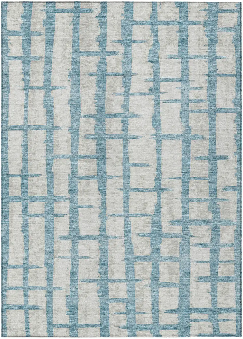 Sky Blue And Gray Striped Washable Indoor Outdoor Area Rug Photo 2