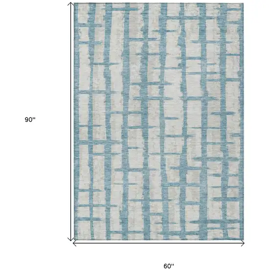 Sky Blue And Gray Striped Washable Indoor Outdoor Area Rug Photo 3