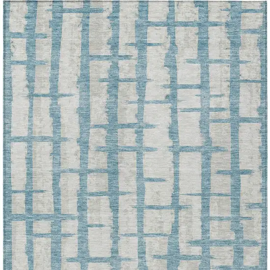 Sky Blue And Gray Striped Washable Indoor Outdoor Area Rug Photo 6