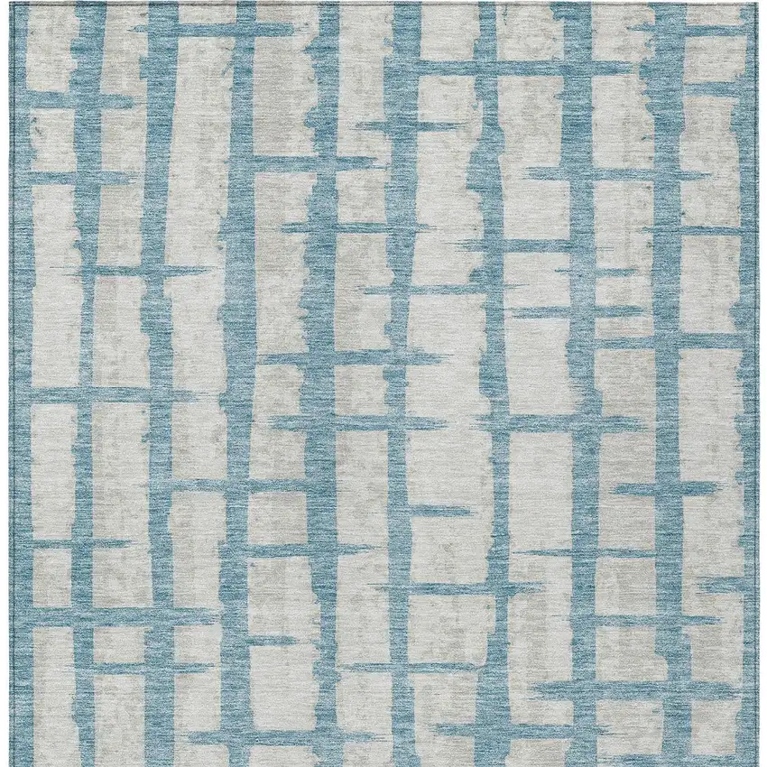 Sky Blue And Gray Striped Washable Indoor Outdoor Area Rug Photo 6