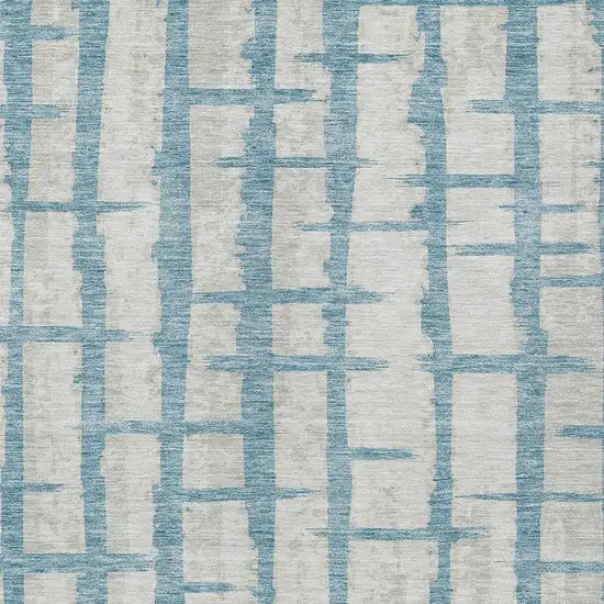 Sky Blue And Gray Striped Washable Indoor Outdoor Area Rug Photo 6