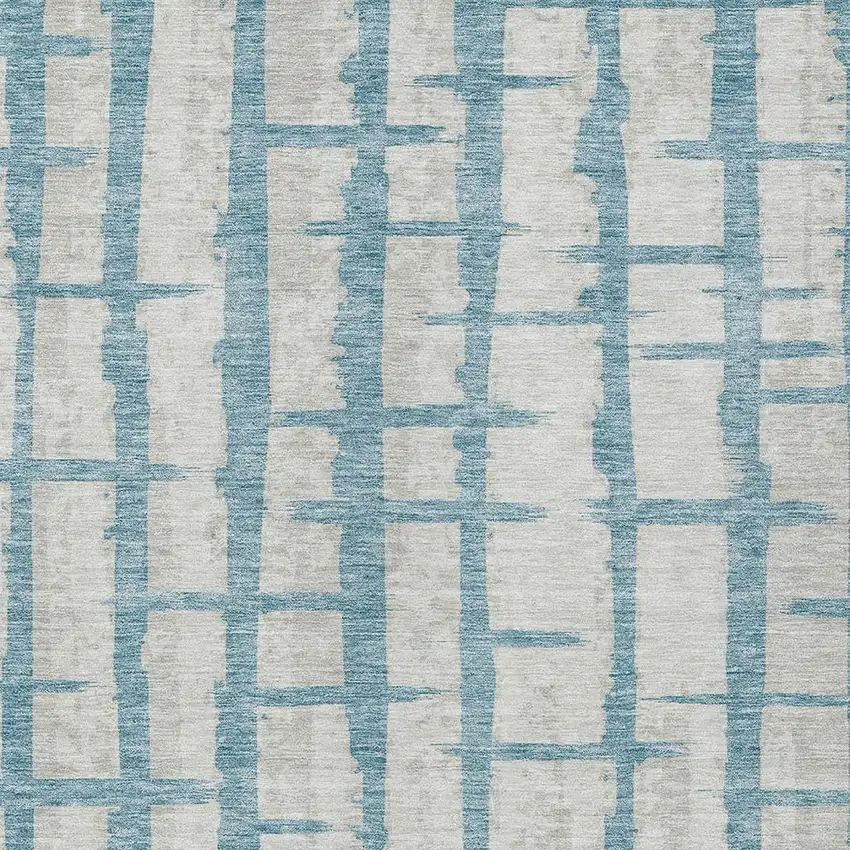 Sky Blue And Gray Striped Washable Indoor Outdoor Area Rug Photo 6