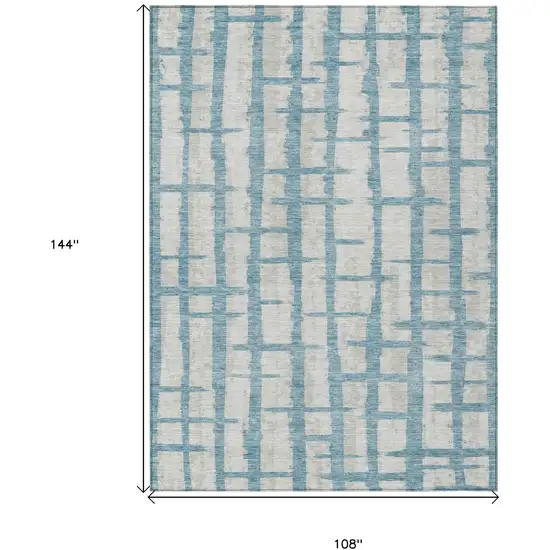 Sky Blue And Gray Striped Washable Indoor Outdoor Area Rug Photo 3