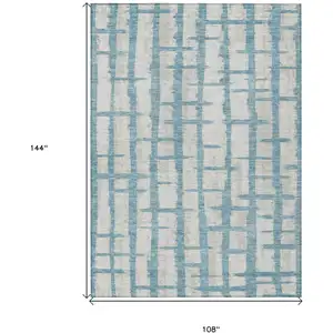 Photo of Sky Blue And Gray Striped Washable Indoor Outdoor Area Rug