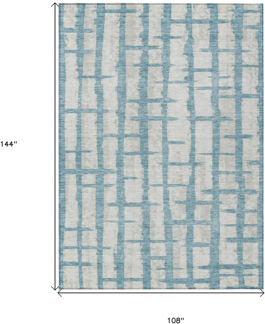Sky Blue And Gray Striped Washable Indoor Outdoor Area Rug Photo 3