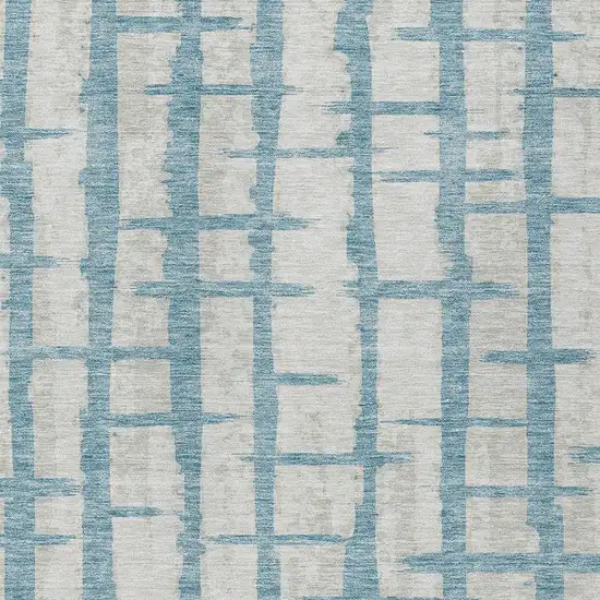 Sky Blue And Gray Striped Washable Indoor Outdoor Area Rug Photo 6