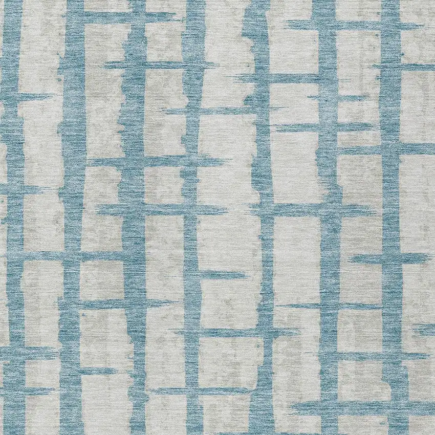 Sky Blue And Gray Striped Washable Indoor Outdoor Area Rug Photo 6