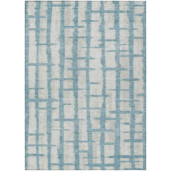 Sky Blue And Gray Striped Washable Indoor Outdoor Area Rug Photo 3