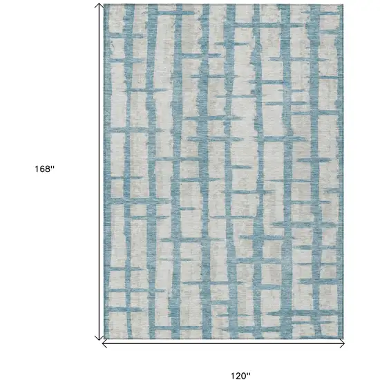 Sky Blue And Gray Striped Washable Indoor Outdoor Area Rug Photo 2