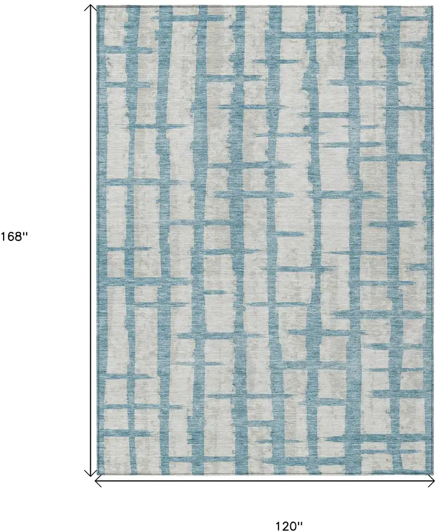 Sky Blue And Gray Striped Washable Indoor Outdoor Area Rug Photo 2