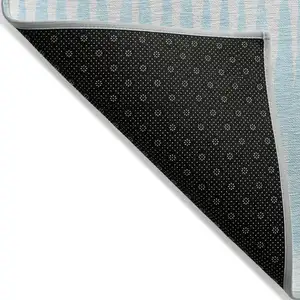 Photo of Sky Blue And Gray Striped Washable Indoor Outdoor Area Rug