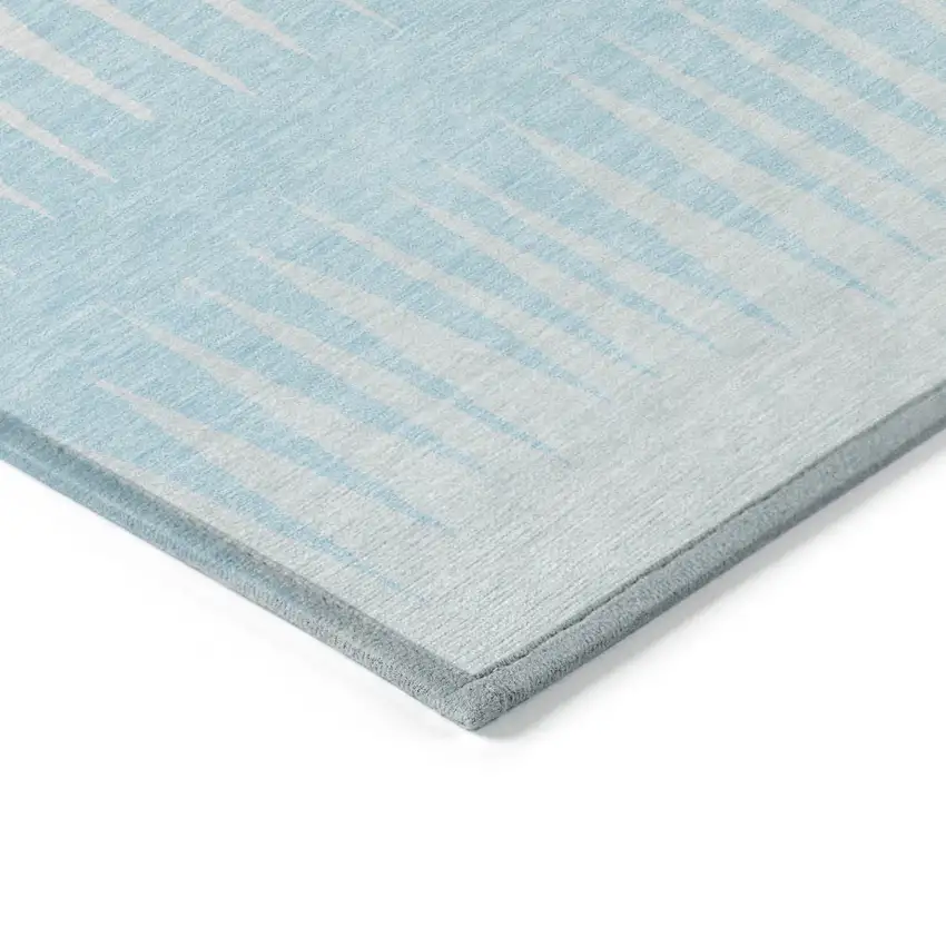 Sky Blue And Gray Striped Washable Indoor Outdoor Area Rug Photo 5