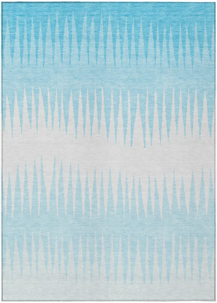 Sky Blue And Gray Striped Washable Indoor Outdoor Area Rug Photo 2