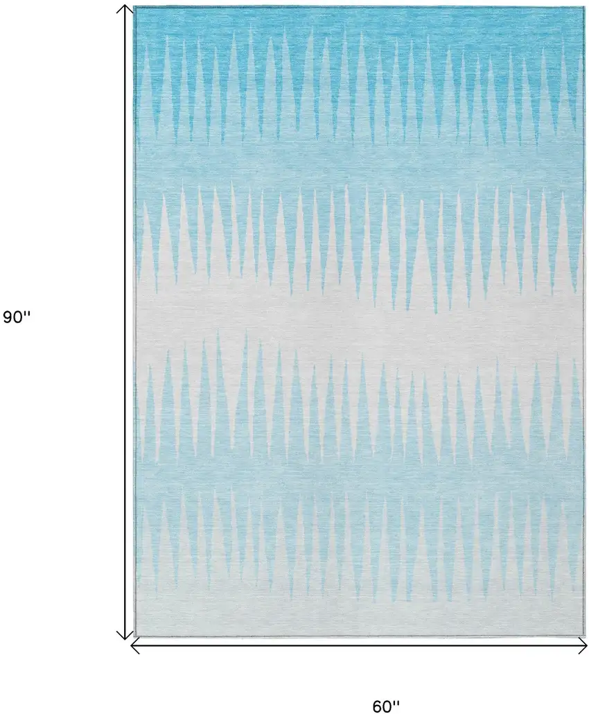 Sky Blue And Gray Striped Washable Indoor Outdoor Area Rug Photo 3
