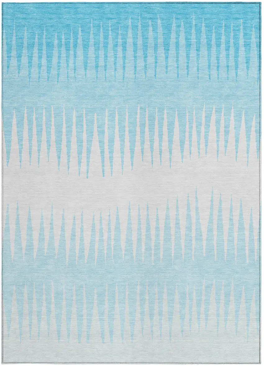 Sky Blue And Gray Striped Washable Indoor Outdoor Area Rug Photo 7