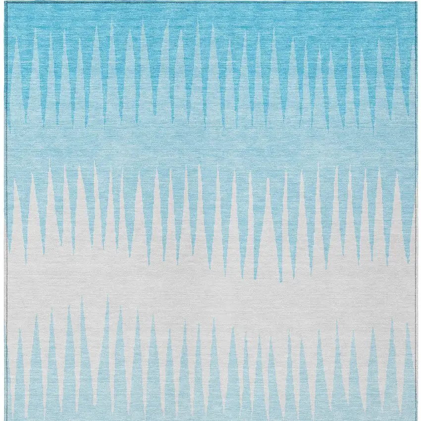 Sky Blue And Gray Striped Washable Indoor Outdoor Area Rug Photo 6
