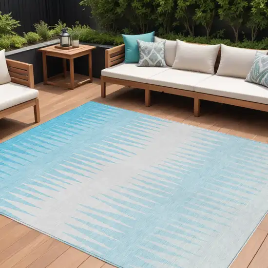 Sky Blue And Gray Striped Washable Indoor Outdoor Area Rug Photo 1