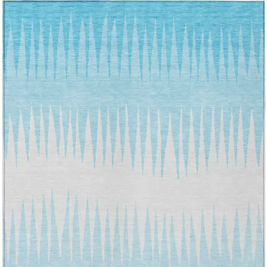 Sky Blue And Gray Striped Washable Indoor Outdoor Area Rug Photo 6
