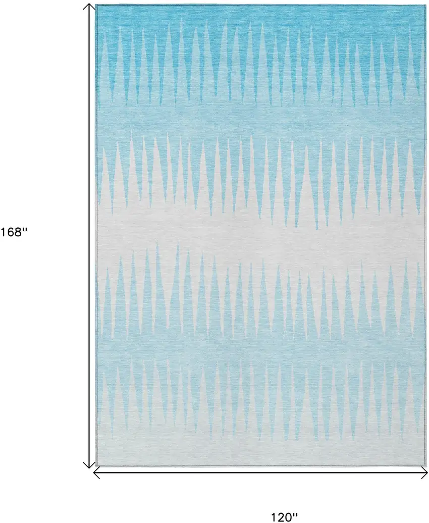 Sky Blue And Gray Striped Washable Indoor Outdoor Area Rug Photo 3
