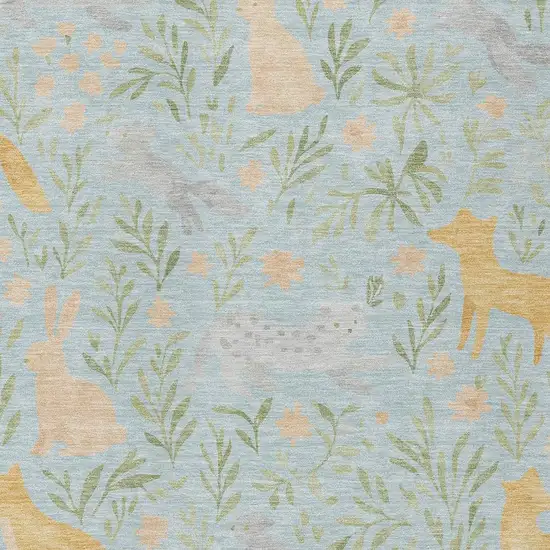 Sky Blue And Green Botanical Leaves Washable Indoor Outdoor Area Rug Photo 2