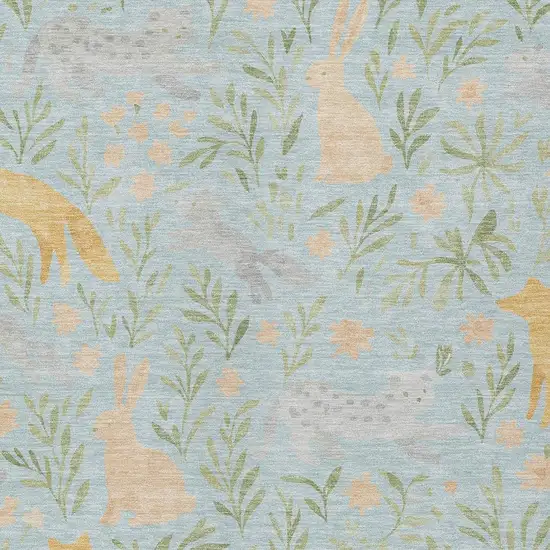 Sky Blue And Green Botanical Leaves Washable Indoor Outdoor Area Rug Photo 2