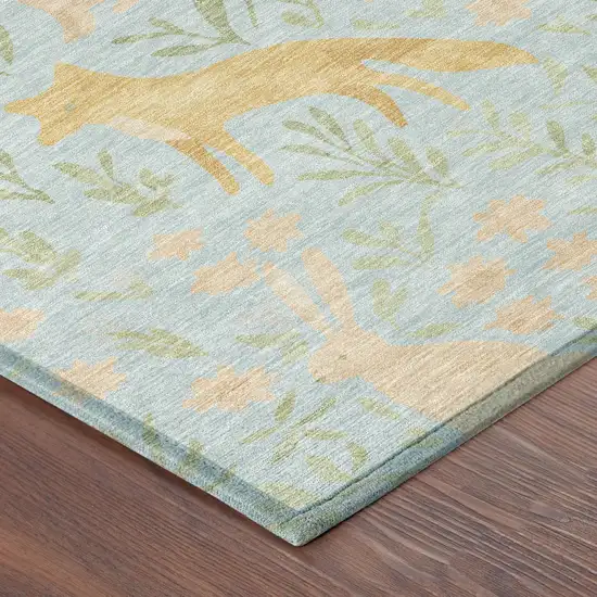 Sky Blue And Green Botanical Leaves Washable Indoor Outdoor Area Rug Photo 8