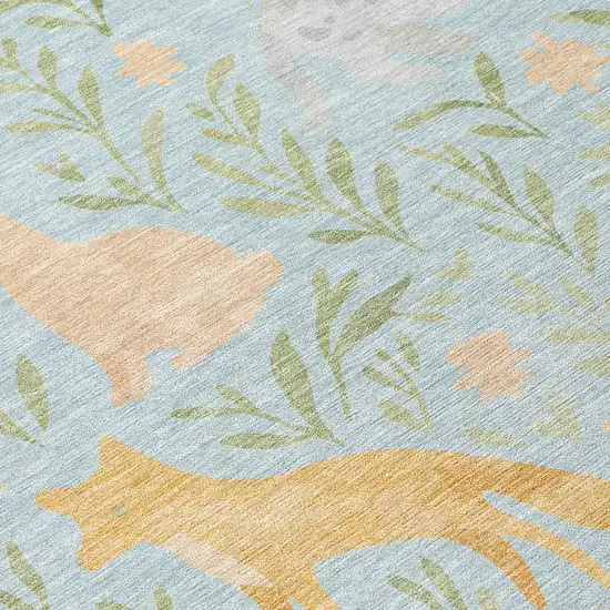 Sky Blue And Green Botanical Leaves Washable Indoor Outdoor Area Rug Photo 9