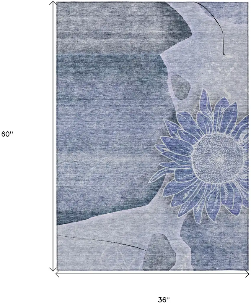 Sky Blue And Indigo Floral Washable Indoor Outdoor Area Rug Photo 3